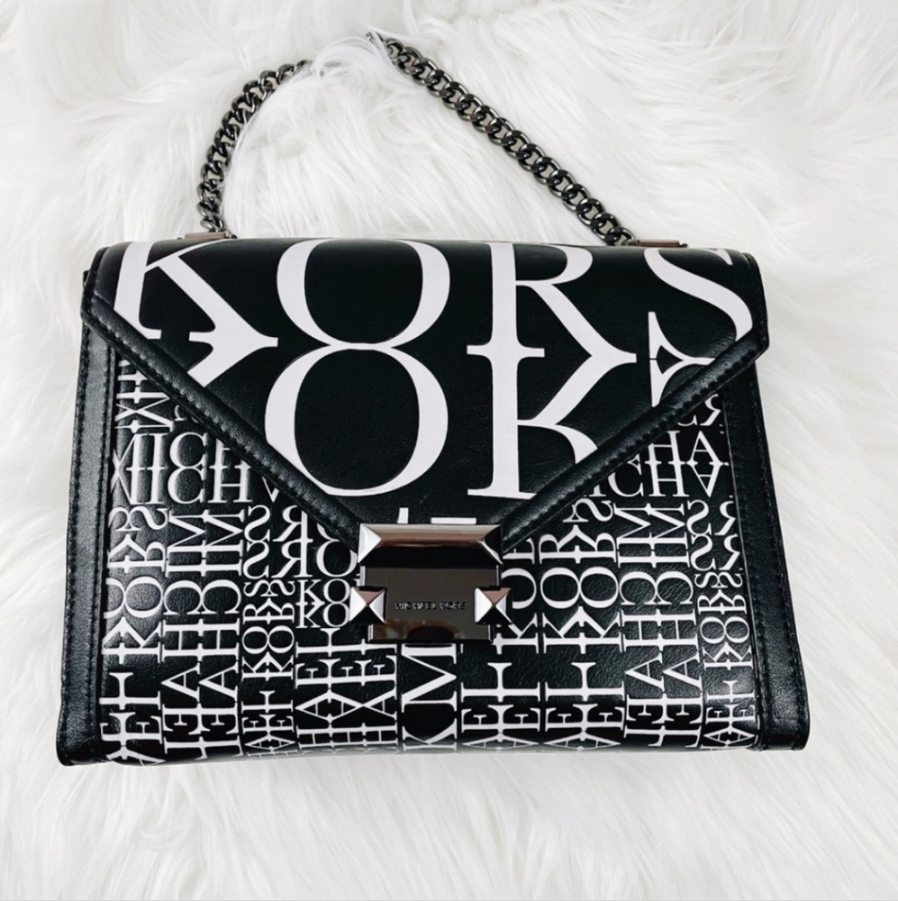 Michael Kors Black and White Geometric Wristlet Clutch